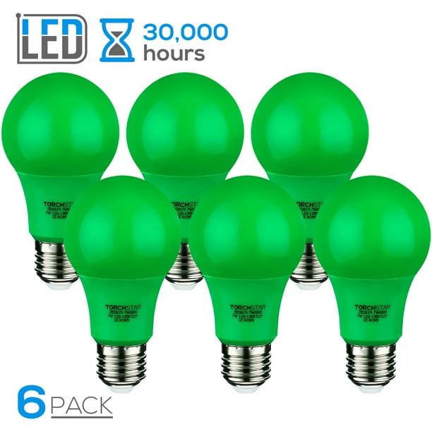 30,000hrs TORCHSTAR 7W Green LED A19 Colored Light Bulb E26/E27 Base Holiday Veterans Day Pack of 6 for Independence Day Christmas 